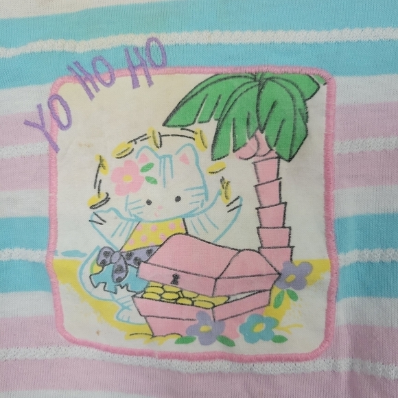 Kidstuff Vintage Baby Girl 12 Months Blue Pink White Striped Short Sleeve Shirt - Picture 3 of 6